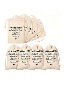 12pcs-Bachelorette Party Like Hangover Kit Bag Drawstring Wedding Welcome Holiday Survival Recovery Bridesmaid Gift Tote Bag Party Holiday Gift Bag Gold And Silver Jewelry Wrap Drawstring Bunched Print Bag Fall Decor Gift Bag,Drawstring Tool Bag Suitable For Wedding Bride Gifts, Hangover Survival Guests, Bridesmaids, Single Party Supplies,Christmas - Multicolor - View 1