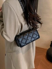 Bolso de mano con diseño de cadena de rombos mini, bolso de hombro simple para ir al trabajo, estilo de moda