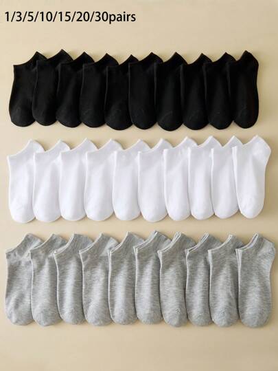 1/3/5/10/15/20/30 par unisex flerfärgade moderiktiga strumpor, andningsbara lågt skurna ankelstrumpor, osynliga strumpor, fukttransporterande avslappnad enkel stil, lämpliga för alla årstider och tillfällen