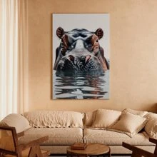 1pc Framed Canvas Poster, Hippo Animal Wildlife Wall Art Canvas Paintings, Ideal Gift For Bedroom Living Room Corridor, Wall Art, Room Decoration