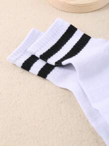 10 Pairs Of Kids' White Classic Striped Stretch Socks Are Casual And Comfortable For School Wear And Sports,Deodorant Sports Socks Children's Socks Unisex Teenagers Socks White