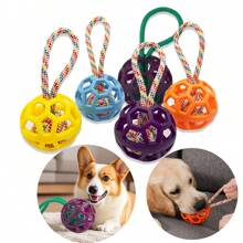 TPR Kautspielzeug für Hunde, strapazierfähiger Gummiknoten Ball mit geflochtener Seilgriff, hochelastisches Cut Out Haustier Spielzeug zum Zähne schleifen & Trainieren, für mittelgroße Hunde empfohlen