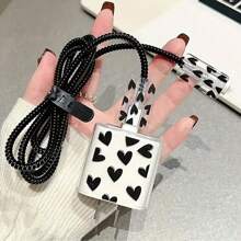 5pcs/Set Heart-Shaped Black Data Cable Protector Sleeves Suitable For IPhone, 18-20W Charger Protector Case, Anti-Breakage & Anti-Scratch - Clear - View 2