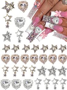 30 件银色星星指甲饰银色 3D 星星饰粉色指甲水钻星星指甲宝石美甲配件女士 - 彩色 - 查看 7