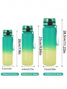 1pc 500ml/650ml/1000ml Large Capacity Gradient Color Plastic Water Bottle, Outdoor Sports Water Cup, Directly Drinkable Water Bottle, Convenient To Hold - Yellow Green - View 5
