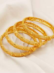 1pc 24K Gold Plated Copper Luxury Classic Open Cuff Bracelet - Hollow Design, Suitable For Women, Non-Mosaic Copper Alloy Material, Ideal For Daily Wear And Vacation - Suitable For All Seasons