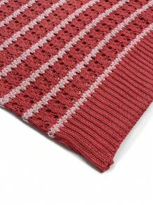 Women's Crochet Knit Striped Sweater Vest, Lightweight Round Neck Ruffle Trim Short Sleeve Top Summer - Multicolor - View 9
