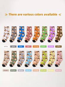 1 Pair Customized Face Design Mid-Calf Socks For Girls And Boys, Personalized Printed Photo Socks For Teens, Fun Customized Image Knee High Socks, Suitable For Daily Wear, Festivals, Birthday Gifts And Other Occasions,Christmas Gift Supplies - Multicolor - View 5