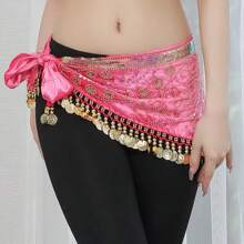 1pc Velvet Coin Belly Dance Skirt Belt, Semi-Circle Sequins Skirt, Gold Coin Fashionable Dance Waist Accessory, Dance Supplies - Multicolor - View 13