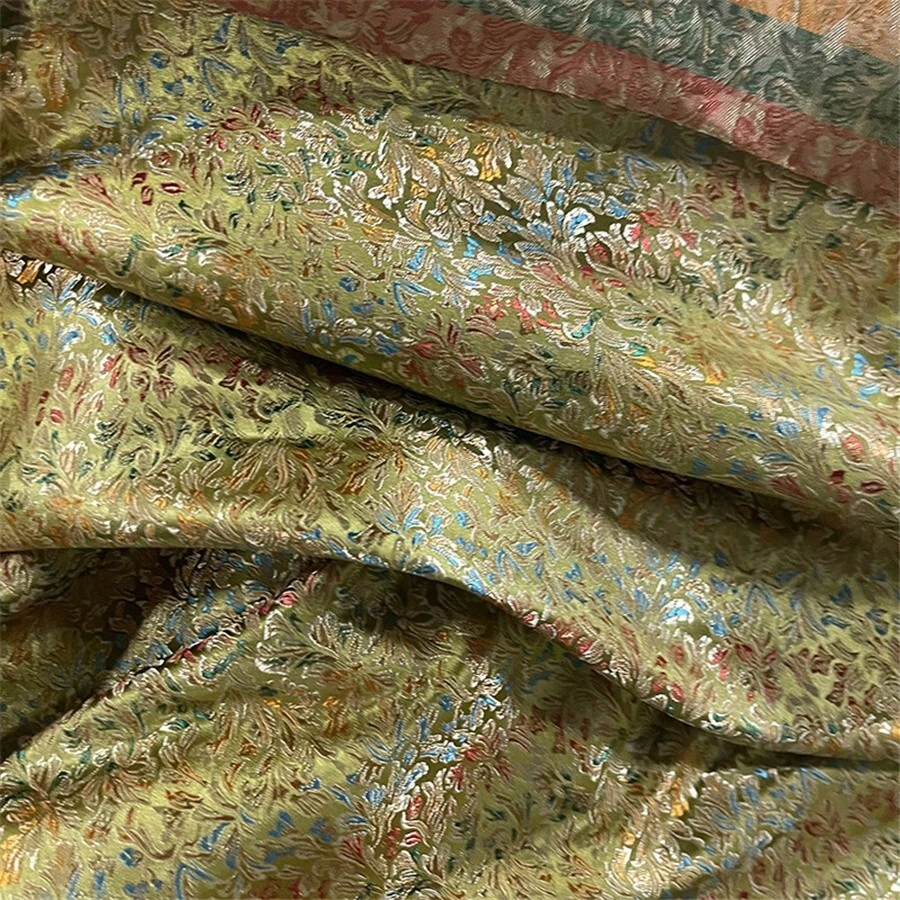 HHMC 花卉圖案提花緞面布料-丹麥花卉設計-適用於DIY服裝縫製與室內裝飾-長度19.6/39.4/118/197英吋-寬度29.5英吋-重量100gsm - 綠色 - 查看 1