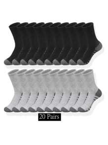 1/6/10/20/30 Pairs Black/White/Grey Solid Color All-Season Breathable Striped Pattern Crew Socks, Suitable For Men, Basketball & Sports - Multicolor - View 12