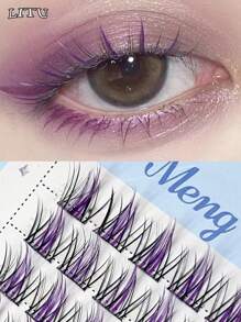 40pcs/8 Rows Colorful False Eyelashes, Sweet & Cute Devil, Pink & Purple Creative Cartoon Girl Lashes, Volumized Multi-Layered Natural Lookinglash Clusters,Eyelash Clusters,Individual Eyelashes,Lashes,Fake Lashes - Multicolor - View 1