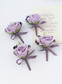 2/4/6pcs Set Artificial Rose Boutonniere For Men, Suitable For Bohemian Style Weddings, Formal Occasions, Anniversaries And Other Events