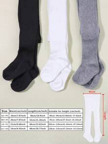 3 Pairs Girls Children Dance Tights, Solid White/Black/Gray Vertical Striped Skinny Leggings, Multi-Color Matching Daily Outfit