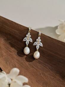 Pearl Earrings For Women Delicate Women's Gold Earrings 14K Gold/Silver Plated Cubic Zirconia Dangle Earrings Clip Pendant Pearls Simple Everyday Jewelry Gifts