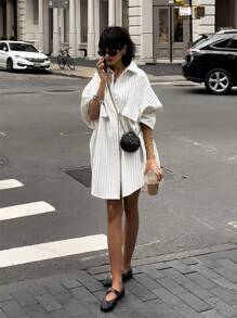 Going Out Retro Loose Pocket Cardigan Button Up Long Sleeve Striped White Cute Beautiful Casual Elegant Shirts Tops For Women, Spring And Summer Holiday/Valentine's Day - White - View 6