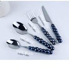 4 pièces/Set de couverts en céramique avec manche nacré, comprenant couteau à steak, fourchette et cuillère. En acier inoxydable épais, de style scandinave luxueux. Ensemble de vaisselle de qualité, convenant pour les repas occidentaux, le thé de l'après-midi, la cuisine à la maison, les mariages, le Nouvel An, les anniversaires, les pique-niques, les fêtes, les cadeaux pour la Fête des mères, la Fête des pères, Noël, et les fournitures scolaires.