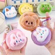 1/2 件卡通毛绒零钱包可爱迷你柔软动物零钱包收纳包学生便携耳机包，款式多样 - 适合派对 - 节日礼物 - 彩色 - 查看 2