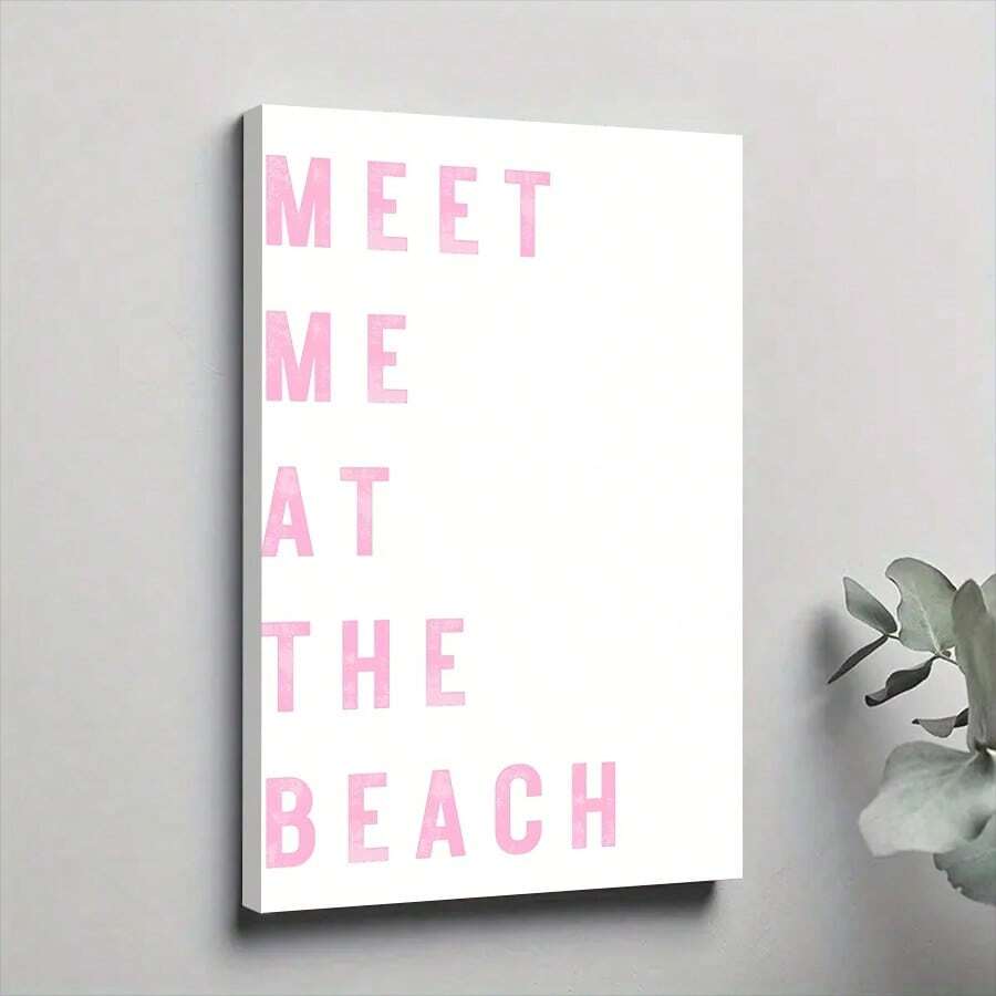 1pc Framed Canvas Poster, Meet Me At The Beach Wall Art Canvas Paintings, Ideal Gift For Bedroom Living Room Corridor, Wall Art, Room Decoration