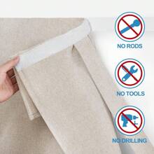 1 件亚麻无钉钩环窗帘，半透明隐私门帘，使用提供的钩环轻松安装和拆卸，推荐用于出租屋卧室窗帘 - 米色 - 查看 2