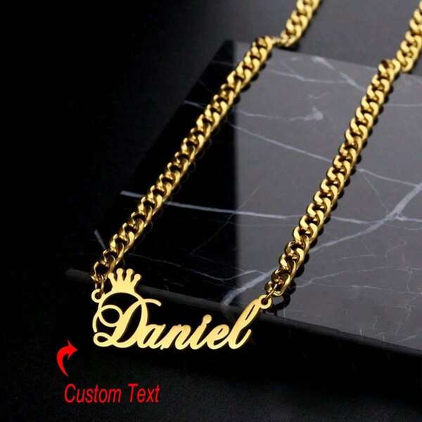 Custom Cuban Chain Crown Name Necklace Personalized Gold Plated Name Necklace For Women Men Nameplate Necklace Stainless Steel Jewelry Gift,School Supplies,Back To School,School Gift,For Office,For School,For Classroom,For Teacher Gifts,For University,For Colleague,For Dorm Rooms,For Teacher,For Boys And Girls,For Teenagers,Junior High School Students,Middle School Students,High School Senior High School Students,College Students,University Students,Freshman,Sophomore,Underclassmen,Jewelry & Watches,Chic Autumn, Utilitarian Chic, Delicate Romance, Look Glamour
