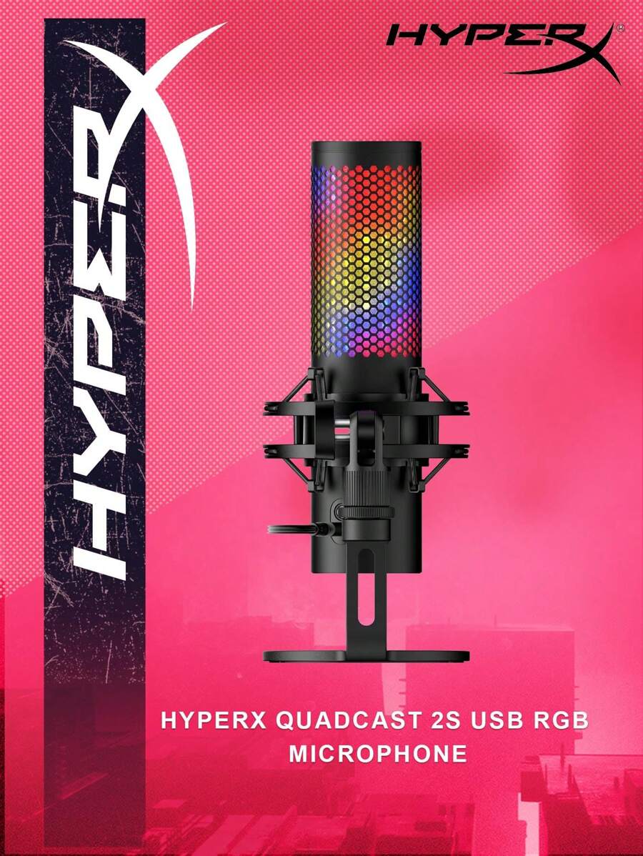原装全新 HyperX QuadCast 2s USB 麦克风，适用于游戏直播和播客，带板载控制 LED 照明可拆卸 - 黑色 - 查看 1