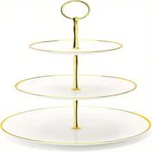 Moderne 3-stufige acrylische Cupcake-Ständer, Kunststoff-Dessert-Display-Regal, Tee-Party, Baby-Shower und Hochzeitstorte Etagen-Tablett (rund mit goldenem Rand) - Verschiedenfarbig - Übersicht 1
