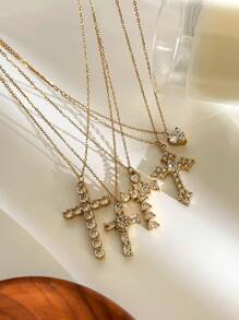 Monlansher Nuova collana con ciondolo a croce in acciaio inossidabile per donna, realizzata a mano con zirconia cubica, design alla moda e versatile per uso quotidiano