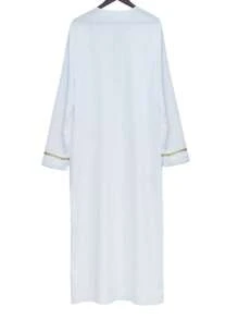 Men's Solid Color Long Sleeve Zip-Up Robe - White - View 4