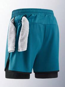 1pc Men's Outdoor Sports Running Quick-Dry Printed Shorts, Breathable For Spring/Summer Outdoor Running & Fitness - Blue - View 3