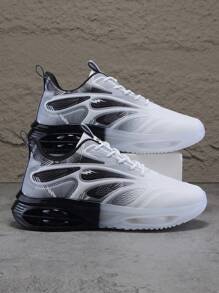 1 Pair Men's Mesh Breathable Lace-Up Stylish Lightweight Casual Sports Shoes, Suitable For Outdoor Leisure Activities - Black and White - View 3