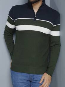 Men's Knitted Sweater Round Neck Autumn Winter Cold Weather Top - Army Green - View 4