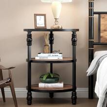 Round Side Table,Small End Table With 3 Shelves For Living Room,Bedroom
