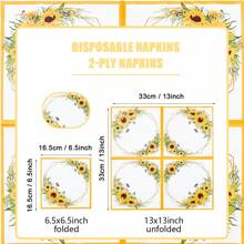 100/60/20pcs 13 * 13 Inch Disposable Party Floral Pattern Napkins With Yellow Border Butterfly Sunflower Pattern, Used For Birthday Parties, Family Gatherings, Wedding Banquets, Hotel And Restaurant Decoration Paper