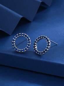 1 对 925 纯银全水钻镂空圆形耳环，适合女士情人节休闲精致女士珠宝礼物 - 圓環耳環 - 查看 7