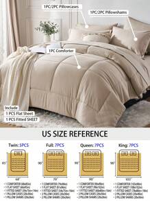 5/7-Piece Solid Colour Checkered Bed Comforter Sets Queen - Soft Microfiber, Lightweight, All-Season, Twin/Full/Queen/King Size Bed In A Bag, Quilt Set With Breathable Fabric And Easy Care,Summer Bedding Set ,Ideal Gift. - Khaki - View 4