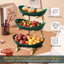 Fruit Display Rack, 1 Count 3-Layer Fruit Tray With Wooden Stand, Large Capacity Fruit Storage Rack, Snack Nuts Dessert Display Rack For Home Kitchen