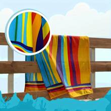 1 Piece Extra Large Striped Beach Towel With Blue Turtle & Starfish Design, Bohemian Style Beach Cover Up, Super Soft & Absorbent, Quick Drying, Vibrant Stripes, Suitable For Travel, Yoga, Camping, Swimming - Perfect Bath Towel, Camping Gear | Tropical Style | Polyester Blend Summer Travel, Vacation Holiday Bathroom Decor Beach Essentials