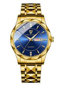 NARY 男士高端手表，休闲商务石英表，带日期和星期显示，不锈钢表带，水晶镶嵌表盘，适合日常佩戴、节日礼物、商务活动和聚会 - 藍色 - 查看 14