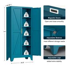 71" Tall Metal Storage Cabinet With 2 Doors And 4 Adjustable Shelves, 5-Tier Kitchen Pantry Storage Cabinet For Kitchen, Living Room, Dining Room And Office,Blue - Blue - View 3