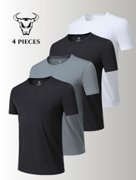 4 pièces/set T-shirts à manches courtes pour homme d'été, absorbant l'humidité, pour le fitness. Hauts de sport de couple respirants pour le marathon, la course, la salle de sport