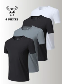 4pcs/Set Men Summer Fitness Moisture Wicking Short Sleeve T-Shirts, Outdoor Sports Breathable Marathon Running Gym Couple Sportswear Tee - Multicolor - View 1