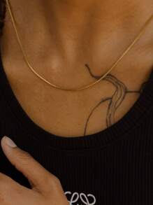 1pc 45+5cm Women Stainless Steel Elegant Gold Color Box Chain Necklace For Daily Wear Women - Necklace - View 4