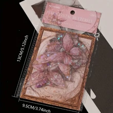 [20 Pink Crystal Butterfly Stickers] 20-Pack Pink Crystal Butterfly Stickers, Plastic 3D Wall Decor, Single-Use, Handcrafted Accents For Scrapbooking, DIY Projects, Home & Office Decoration, Party Favors, Suitable For Ages 14+