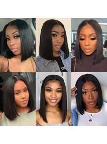 Straight Bob Wig Human Hair 13x4 Transparent Lace Frontal Wigs Human Hair 180% Density Short Bob Wigs For Women Pre Plucked Brazilian Hair Wigs With Baby Hair Natural Color - Natural Black - Xem 8