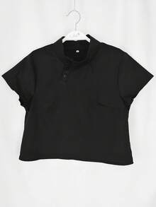 女士休闲纽扣衬衫和裤子套装，春夏 - 黑色 - 查看 7