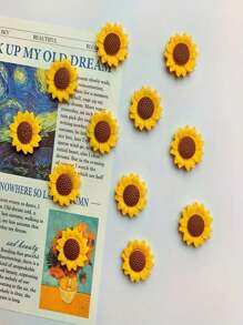10PCS Oval-Shaped Plastic Sunflower Fridge Magnets For Kitchen & Dining Decor