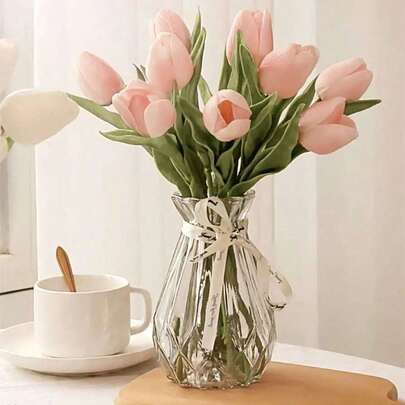 1 件，玻璃花瓶，简约透明花瓶，玻璃花盆，客厅家居装饰花瓶，餐桌装饰，插花装饰品，用于各种鲜花和仿真花，适合母亲节、情人节、婚礼装饰和生日的礼物，节日用品厨房装饰