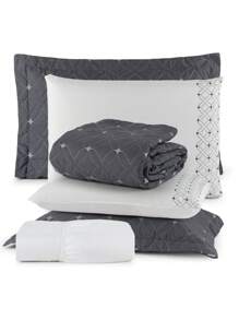 Complete Bedspread And Sheet Kit 6 Pieces 200 Thread Count Double/Queen/King Luxury Embroidery Ideale - 灰色 - 查看 1