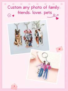 1pc Custom Couple Portrait Keychains, Personalized Photos And Name Keychain For Couples, Custom Acrylic Portrait Keychains For Lovers, Personalized Photos Keychains For Men Women, Minimal Couple Art Keychain